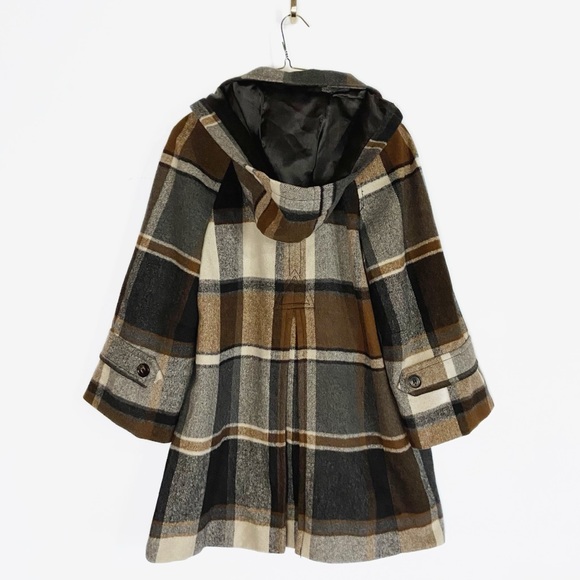 Elevenses Womens Wool blend Plaid Brown and Black Pea Coat Anthropologie size S - Picture 2 of 11